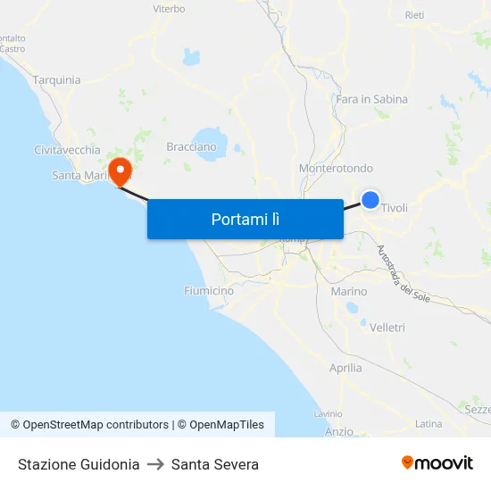 Stazione Guidonia to Santa Severa map