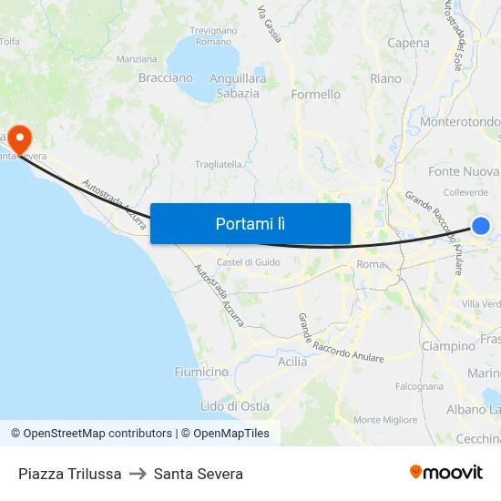 Piazza Trilussa to Santa Severa map