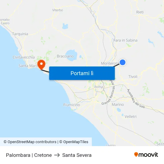 Palombara | Cretone to Santa Severa map