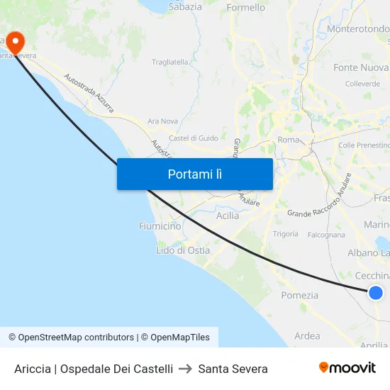 Ariccia | Ospedale Dei Castelli to Santa Severa map