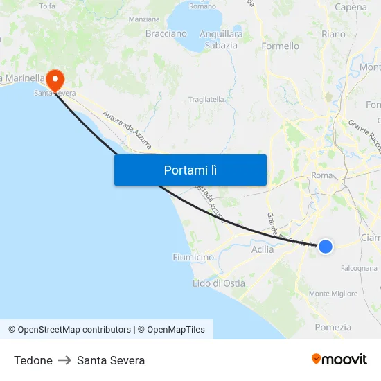 Tedone to Santa Severa map