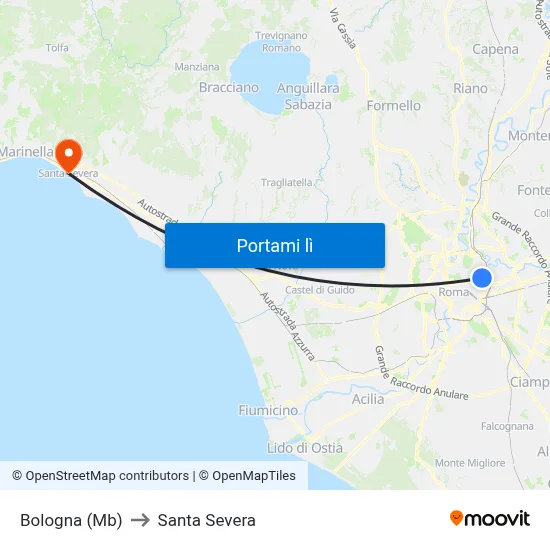 Bologna (Mb) to Santa Severa map