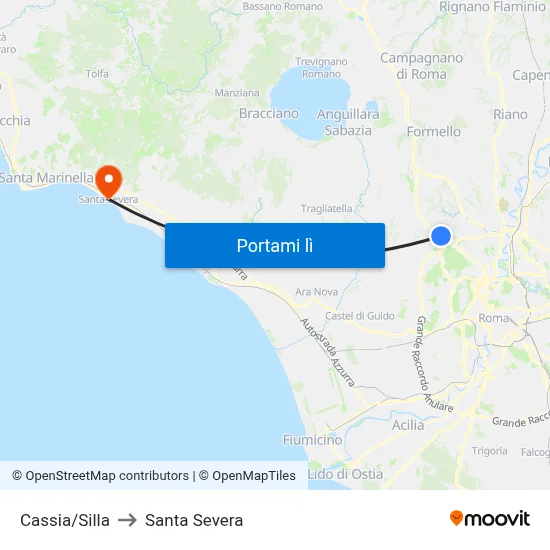 Cassia/Silla to Santa Severa map
