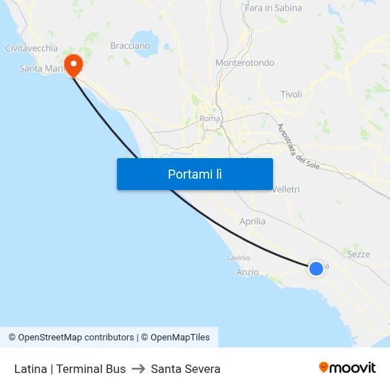 Latina | Terminal Bus to Santa Severa map