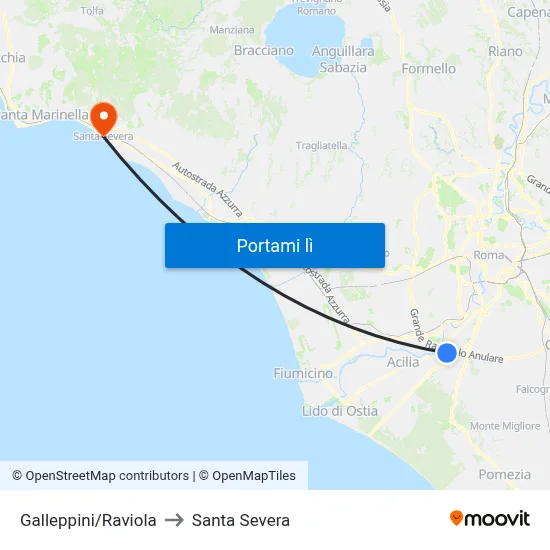 Galleppini/Raviola to Santa Severa map