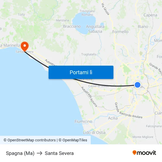 Spagna (Ma) to Santa Severa map