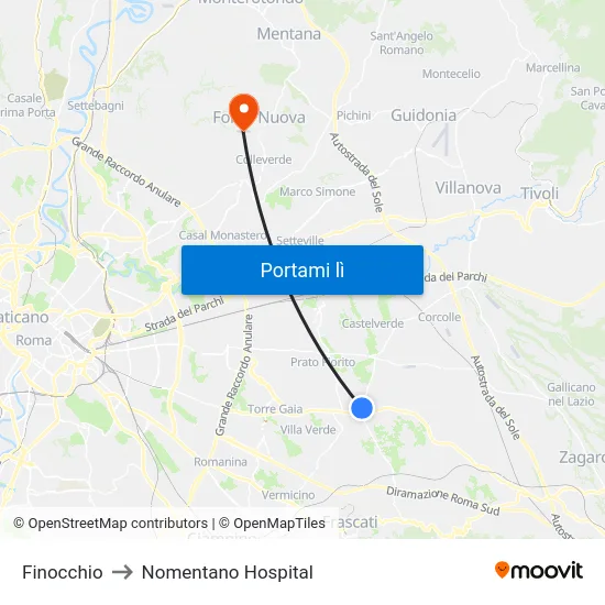 Finocchio to Nomentano Hospital map