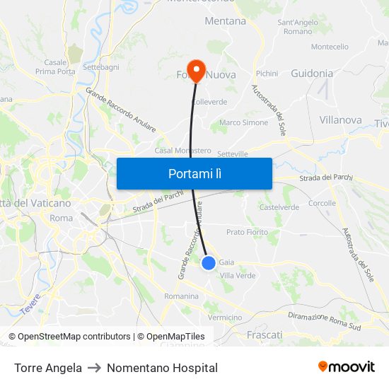 Torre Angela to Nomentano Hospital map