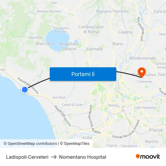 Ladispoli-Cerveteri to Nomentano Hospital map