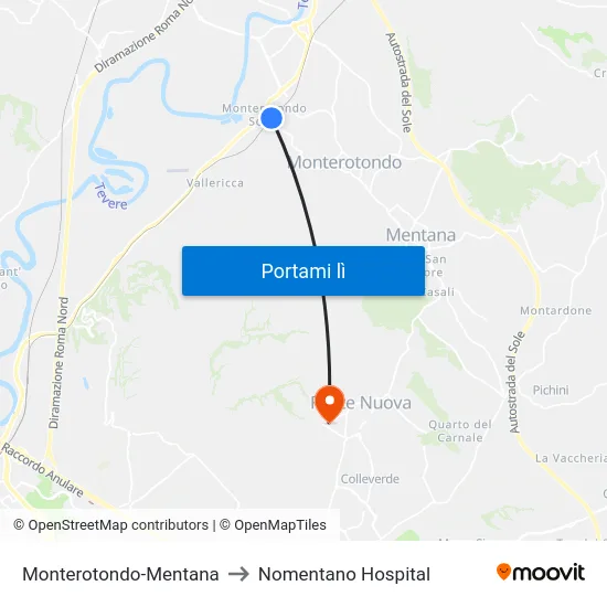 Monterotondo-Mentana to Nomentano Hospital map