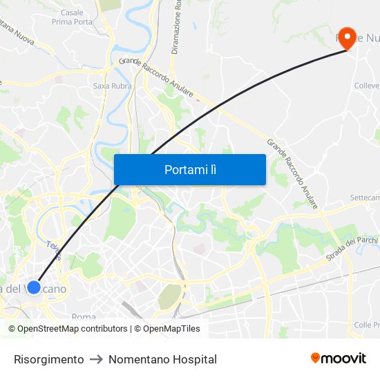 Risorgimento to Nomentano Hospital map