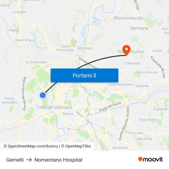 Gemelli to Nomentano Hospital map