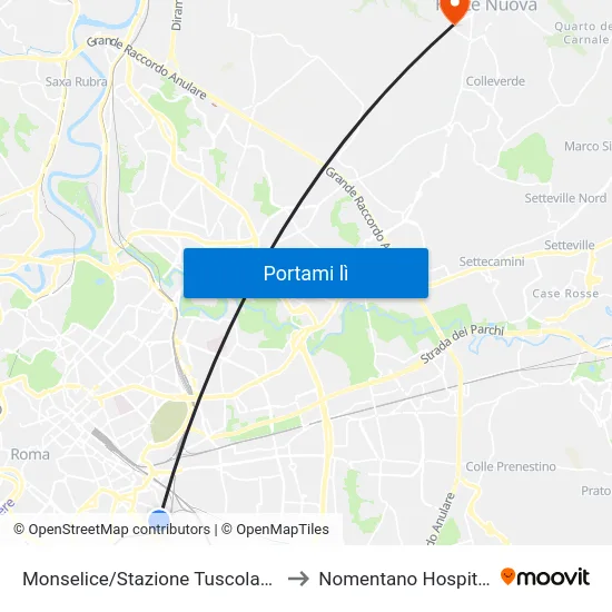 Monselice/Stazione Tuscolana to Nomentano Hospital map