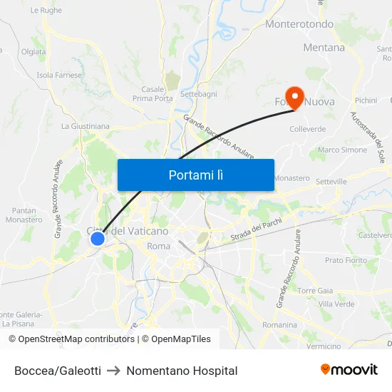 Boccea/Galeotti to Nomentano Hospital map
