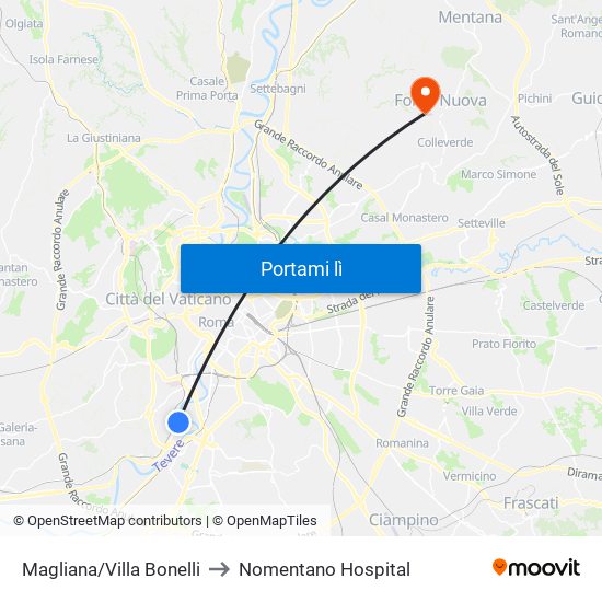 Magliana/Villa Bonelli to Nomentano Hospital map