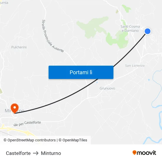 Castelforte to Minturno map