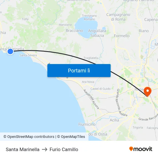 Santa Marinella to Furio Camillo map