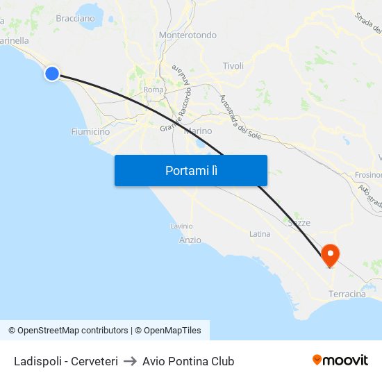 Ladispoli - Cerveteri to Avio Pontina Club map