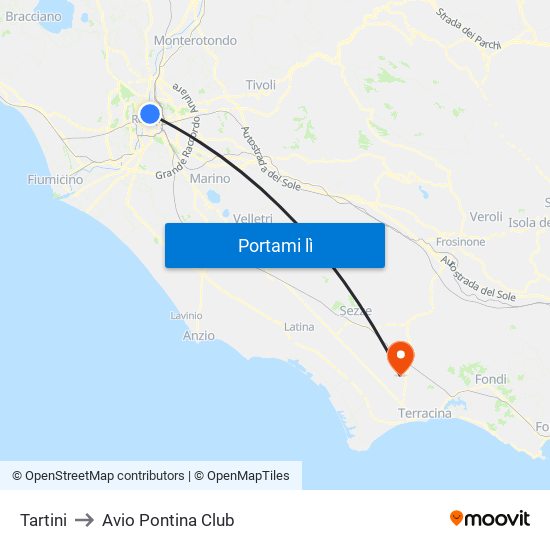 Tartini to Avio Pontina Club map