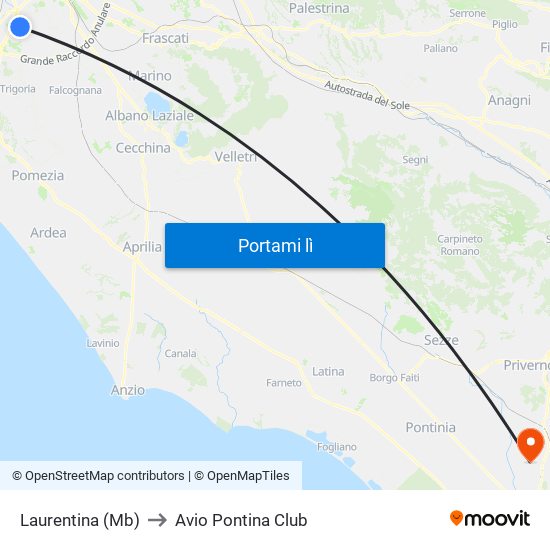 Laurentina (Mb) to Avio Pontina Club map