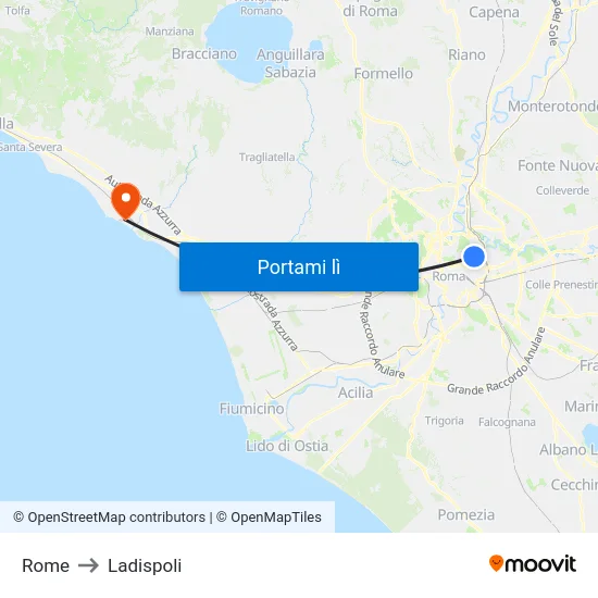 Rome to Ladispoli map