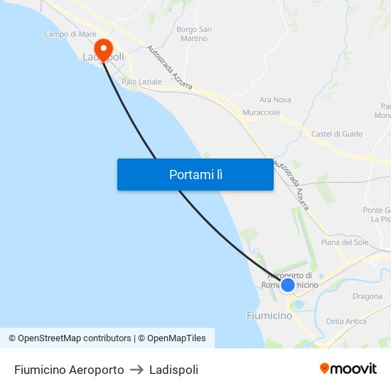 Fiumicino Aeroporto to Ladispoli map