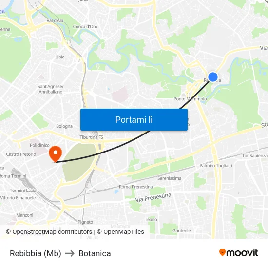 Rebibbia (Mb) to Botanica map