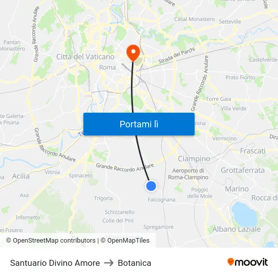 Santuario Divino Amore to Botanica map