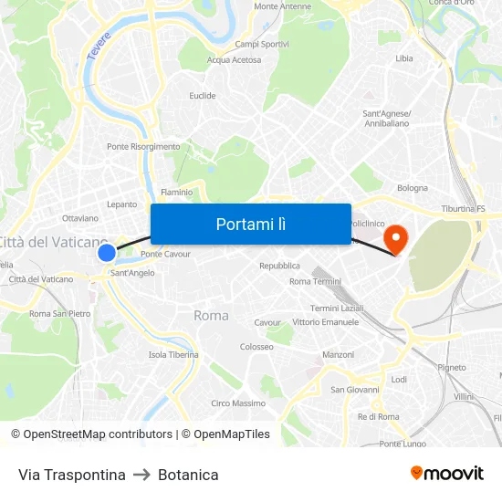Via Traspontina to Botanica map