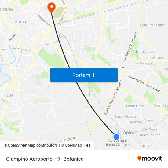 Ciampino Aeroporto to Botanica map
