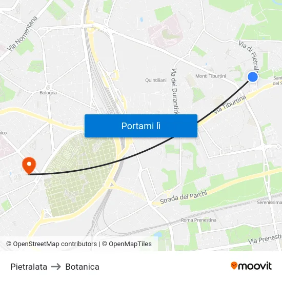 Pietralata to Botanica map
