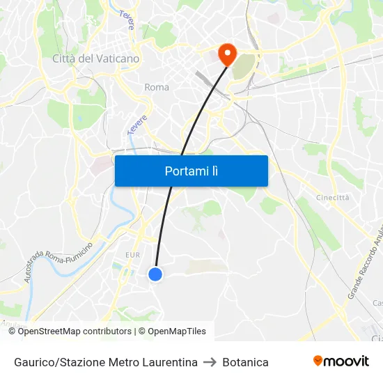 Gaurico/Stazione Metro Laurentina to Botanica map