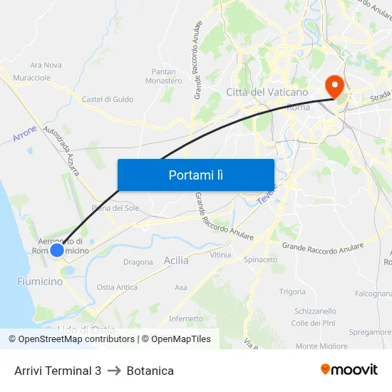 Arrivi Terminal 3 to Botanica map
