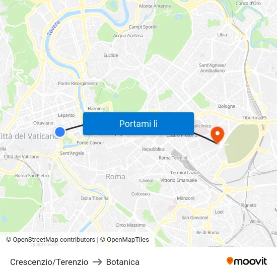 Crescenzio/Terenzio to Botanica map