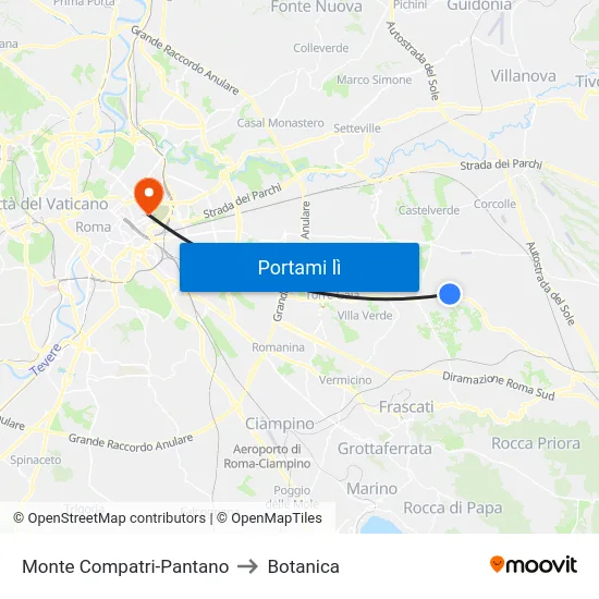Monte Compatri-Pantano to Botanica map