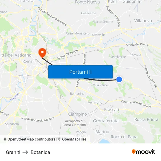 Graniti to Botanica map