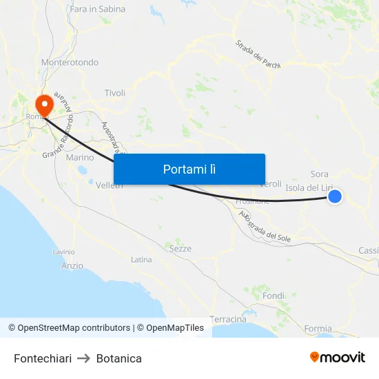 Fontechiari to Botanica map