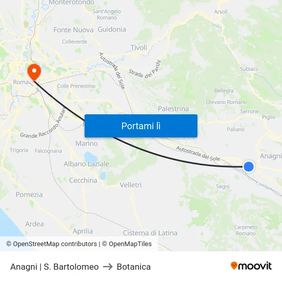 Anagni | S. Bartolomeo to Botanica map