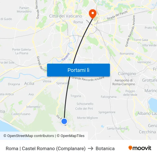 Roma | Castel Romano (Complanare) to Botanica map