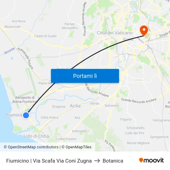 Fiumicino | Via Scafa Via Coni Zugna to Botanica map