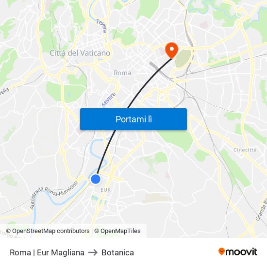 Roma | Eur Magliana to Botanica map