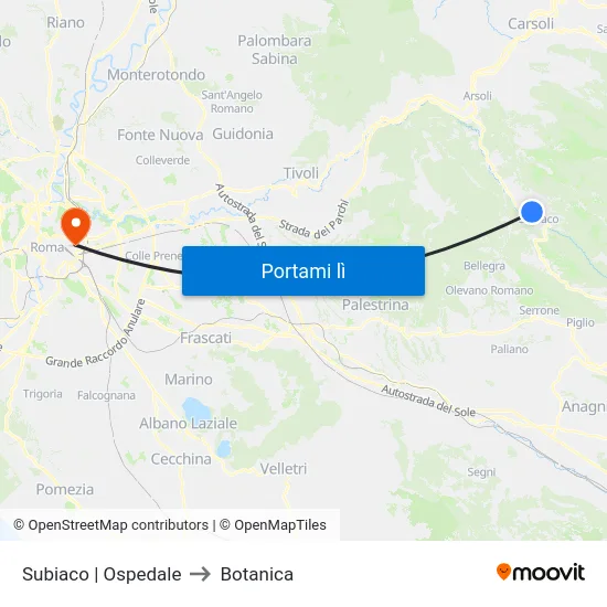 Subiaco | Ospedale to Botanica map