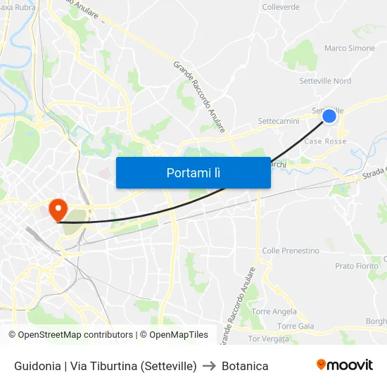 Guidonia | Via Tiburtina (Setteville) to Botanica map
