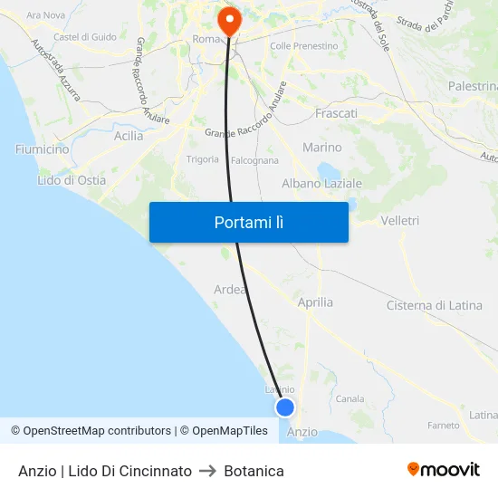 Anzio | Lido Di Cincinnato to Botanica map
