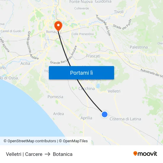 Velletri | Carcere to Botanica map