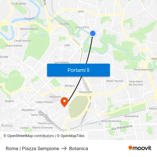 Roma | Piazza Sempione to Botanica map