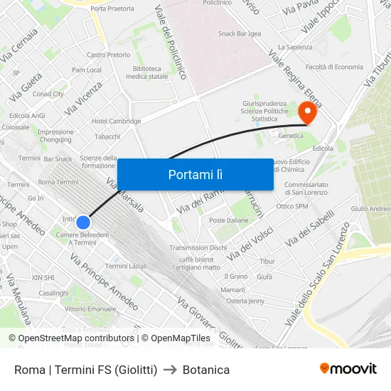 Roma | Termini FS (Giolitti) to Botanica map