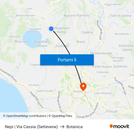 Nepi | Via Cassia (Settevene) to Botanica map