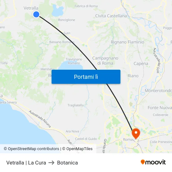 Vetralla | La Cura to Botanica map