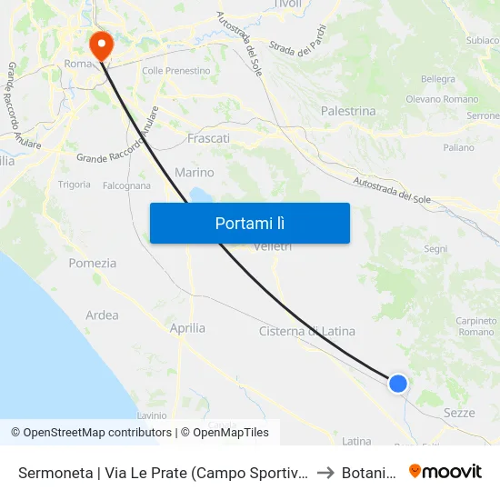 Sermoneta | Via Le Prate (Campo Sportivo) to Botanica map